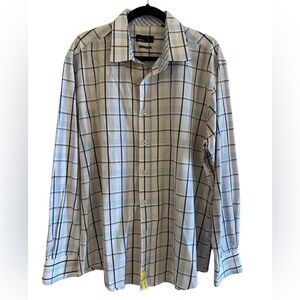 Quieti men's long sleeve pink and blue plaid shirt size XXL